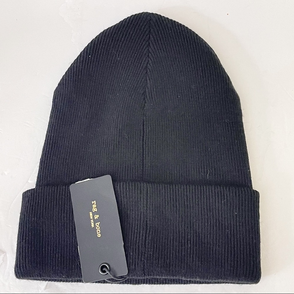 Rag & Bone Addison Black Wool Blend Knit
Logo Patch Beanie Hat - Picture 4 of 5